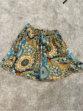 Nolita Boho Floral Mini Skirte in Turquoise, Mustard & Orange